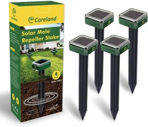 Careland Solar Mole Groundhog Repellent Stakes Outdoor Ultrasonic Gopher Repeller Vole Deterrent Waterproof Sonic Repellent Spikes Drive Away Burrowing Animals from Lawns