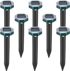 ELIOELIO Mole Repellent Solar Powered 8 Pack Ultrasonic Sonic Repellent, Vole Snake Gopher Deterrent Spikes for Lawn Garden, Outdoor Yard Groundhog Chipmunk Repeller