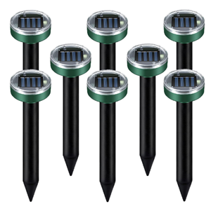 ELLASSAY Ultrasonic Mole Repellent Solar Powered 8 Pack Sonic Mole Deterrent Spikes,Snake Gopher Vole Repellent for Lawn Garden & Yard,Gopher Deterrent,Groundhog Repeller