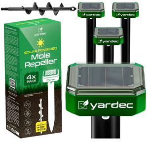 YARDEC Gopher Repellent Ultrasonic Solar Powered - Easy to Use Solar Mole Repellent Ultrasonic with an Auger Drill Bit - IP65 Waterproof Sonic Repeller Stakes for Groundhog, Vole, Snake, etc