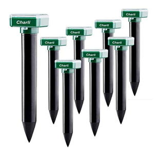 Charli New 8X Solar Sonic Mole Repellent Groundhog Repeller Gopher Deterrent Vole Chaser Snake Repellent Spikes Traps Rodents No Killing - Remove Burrowing Rodents