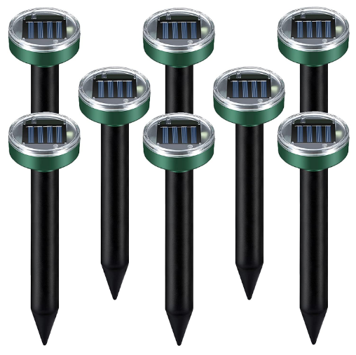 ELLASSAY Ultrasonic Mole Repellent Solar Powered 8 Pack Sonic Mole Deterrent Spikes,Snake Gopher Vole Repellent for Lawn Garden & Yard,Gopher Deterrent,Groundhog Repeller